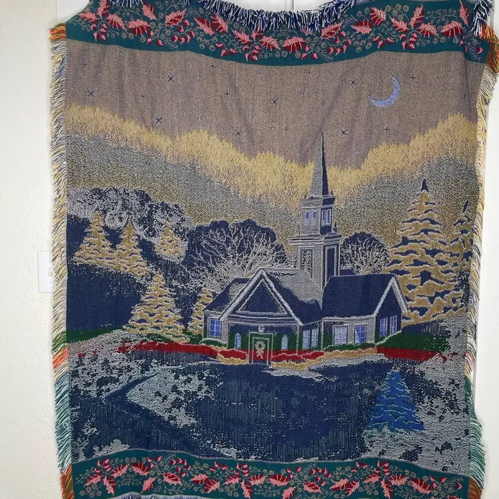Tapestry Throw Blanket – Mohawk Home, Blue & White, 58x47 Winter Christmas Night
